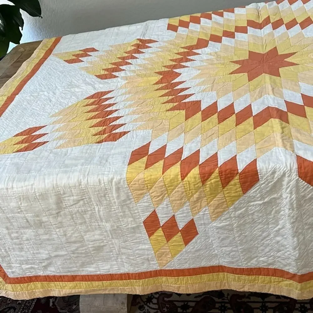 Vintage Lone Star Starburst Handmade Quilt Hand Quilted 75